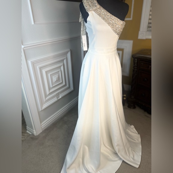 Gavin Jumpsuit With Satin Overskirt in Light Ivory, Silver & Diamond White - Picture 14 of 15